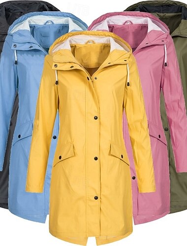  Per donna Giacca con Cappuccio Confortevole Tasca Bottoni Casual Tinta unica All'aperto Vacanza Streetwear Casuale Lungo Con Cappuccio Vestibilità regolare Manica Lunga Capispalla Nero Giallo Rosa