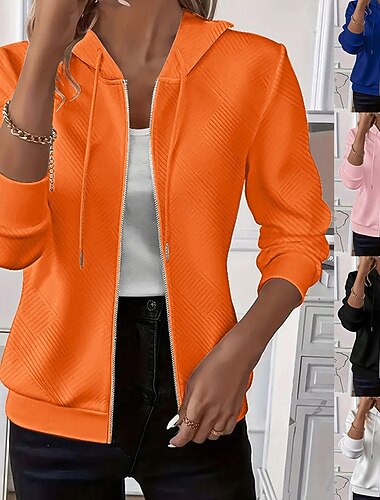  Damen Pullover Einfach Elegant Lässig Langarm Mit Kapuze Normale Oberteile Ferien Reißverschluss Schwarz Weiß Rosa Blau Orange Frühling Herbst Winter