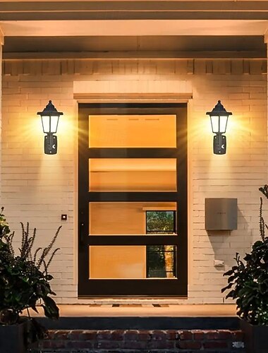  2 יחידות שמש משושה led רטרו מנורת קיר חיצוני עמיד למים לבית מרפסת חצר מרפסת גן פארק תאורת לילה סולארית