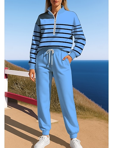  Damskie Bluza dresowa Dres Bluza Ściągana na sznurek Zamek Geometryczny Rozpinana bluza i spodnie dresowe Zestaw odzieży sportowej Wiosna Jesień Zima Niebieski Fioletowy Codzienny Trening Na zewnątrz
