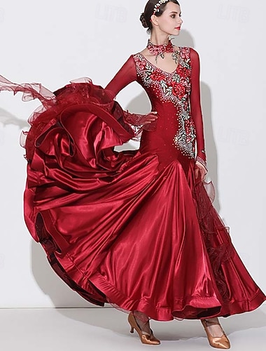  Ballsaal Tanzkleid Kristalle / Strass Damen Leistung Langarm Spandex Polyester