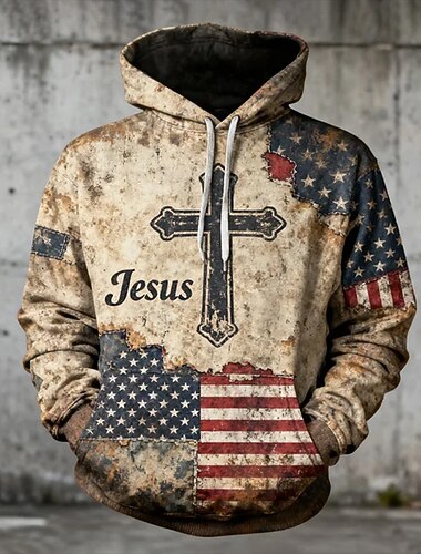  Men's American Flag Jesus Hoodie Fashion Daily Casual Long Sleeve Hooded Vacation Party Streetwear Festival Khaki Printing Fall Winter Designer S M L XL 2XL 3XL