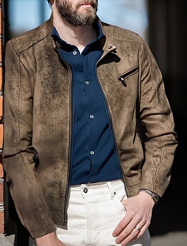  Per uomo Giacca in Ecopelle Giacca da Biker Giacca da Moto Vacanza Quotidiano Antivento Caldo Tasca Autunno Inverno Semplice Moda Classico Collo alla coreana Regolare Nero Marrone Verde Giacca