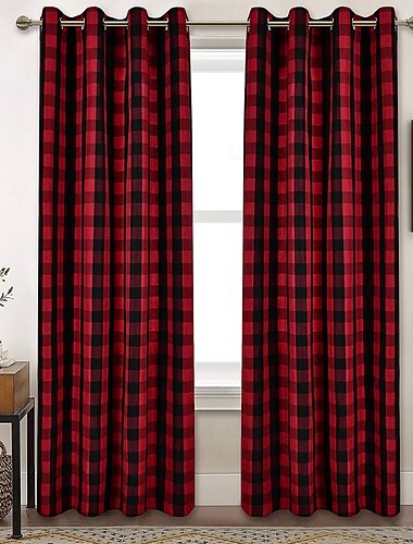  וילון כיס מוט עם משבצות באפלו, וילון חלון קטן למטבח ולסלון, וילונות קצרים לבית קפה, וילון פרטיות חצי חלון