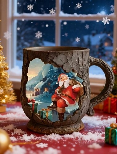  Jultomten i hartsmugg med rostfritt stålfoder, julkaffemugg perfekt för varma drycker, varm choklad, te, kaffe
