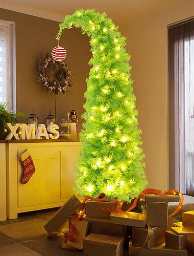  Sapin de Noël fantaisiste - Sapin de Noël artificiel Grinch 90/150 cm avec lumières - Lumières LED/support - Parfait pour les décorations de Noël intérieures/de fête