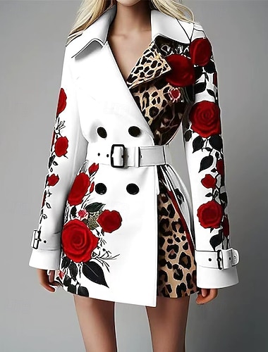  Γυναικεία Χειμερινό παλτό Παλτό Διατηρείτε Ζεστό Άνετο Τσέπη Κουμπιά Μοντέρνα Καθημερινό Φλοράλ Διακοπές Δρόμος Causal Καθημερινά Ρούχα Κοντό Μακρύ Απορρίπτω Κανονικό Μακρυμάνικο Εξωτερικά ενδύματα