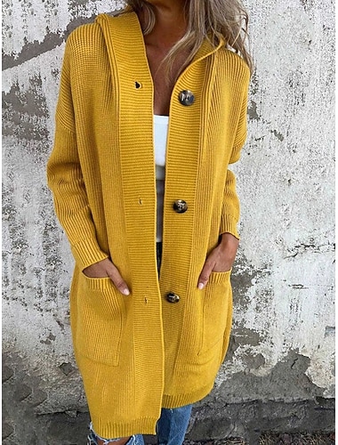 Damen Pullover Strickjacke Elegant Mode Streetwear Einfarbig Mit Kapuze Tasche Gestrickt Langarm Lange Oberteile Stricken Outdoor Täglich Wochenende Schwarz Gelb Herbst Winter   Damen Pullover Strickjacke Elegant Mode Streetwear Einfarbig Mit Kapuze Tasche Gestrickt Langarm Lange Oberteile Stricken Outdoor Täglich Wochenende Schwarz Gelb Herbst Winter