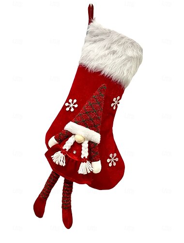  Julestrømper med lange bein, ansiktsløse, gammel mann, strikkestrømper, røde og grønne, myke stoff-pyntstrømper, ideelle for jule- og nyttårsfeiringer