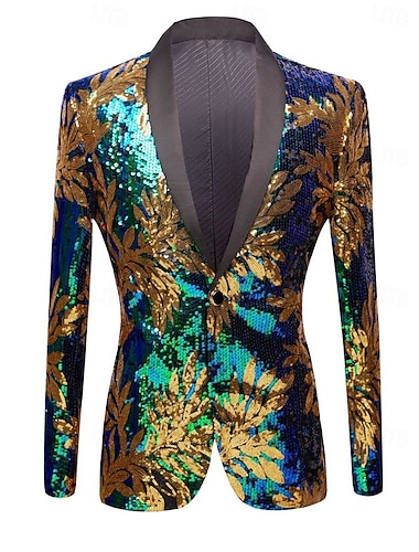  Herre Blazer jakke Buet Fest Blomstret Blazer Flerfarget Slank Fasong Enkelt Brystet Enn-knapp