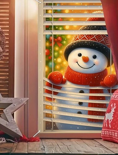  クリスマス・スノーマン・カーテン、2025年クリスマス・ウォーム・グロー・ウィンドウ・カーテン・ドアカバー・ホリデー装飾用、冬のパーティー・屋内屋外用タペストリー