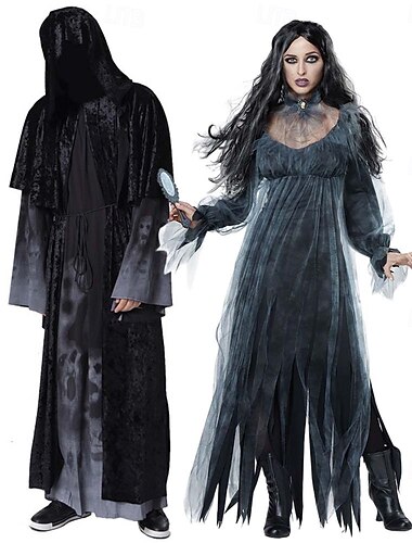  Tristo Mietitore Sposa Fantasma Carnevale Costume di fantasia Costumi di Gruppo per Coppie di Halloween Costume Spaventoso Adulti Coppia Per uomo Per donna Carnevale Mascherata martedì grasso