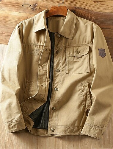  Herren Leichte Jacke Cargo-Jacke Freizeitjacke Urlaub Täglich Verschleißfest Tasche Frühling Herbst Einfach Mode Klassisch Revers Regulär Khaki Armeegrün Dunkelblau Jacken