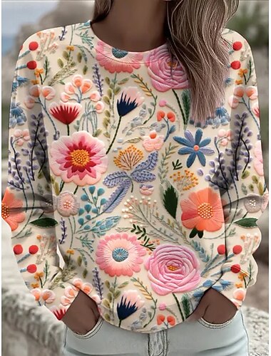 نسائي بلوزات ورد الرسم عتيق كاجوال كم طويل رقبة عالية مدورة رقبة دائرية قمصان عادية شارع مناسب للبس اليومي فضفاض طباعة وردي بلاشيهغ الربيع الخريف الشتاء   نسائي بلوزات ورد الرسم عتيق كاجوال كم طويل رقبة عالية مدورة رقبة دائرية قمصان عادية شارع مناسب للبس اليومي فضفاض طباعة وردي بلاشيهغ الربيع الخريف الشتاء