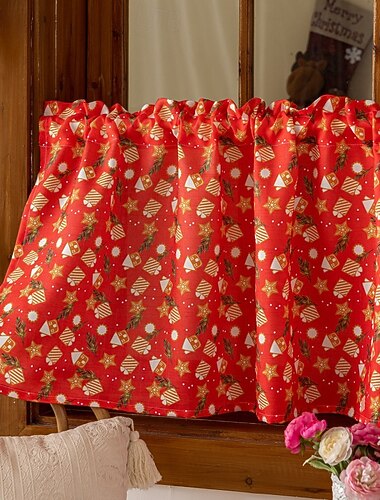  Escena de decoración navideña con cortinas cortas y muñeco de nieve de estilo europeo. &Cortinas con estampado de dulces para la sala de estar &dormitorio, venta al por mayor