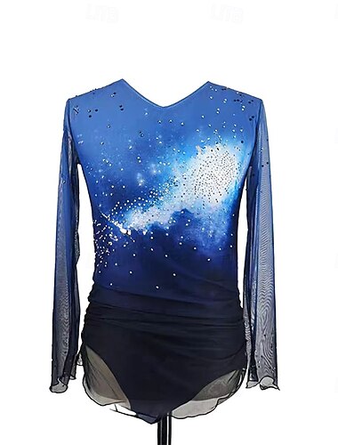  Krasobruslení Pánské Chlapecké Buz Pateni Topy modrá / černá Slátanina Spandex Vysoká pružnost Trénink Profesionální Soutěž Bruslařské oblečení Klasický Křišťál a napodobenina Dlouhý rukáv Bruslen