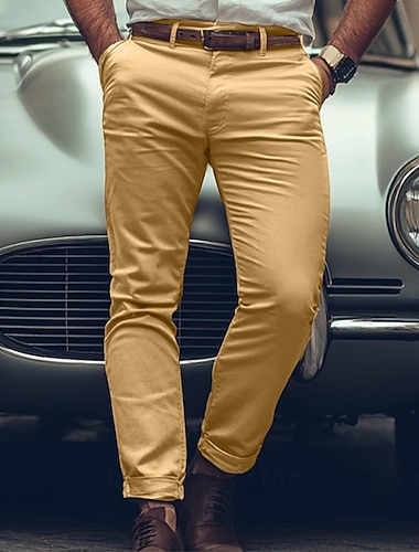  Herren Hose Chinos Chinohose Freizeithose Knöpfe Fronttasche Einfach Komfort Weich Geschäft Täglich Ausgehen Mode Streetwear Hellkaki Schwarz Mikroelastisch