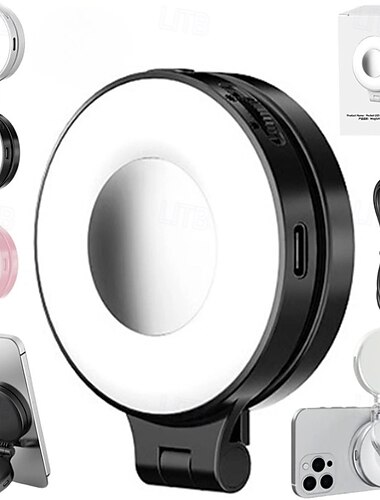 Lampe selfie magnétique 3 en 1 pour téléphones, anneau lumineux LED 360° avec support magnétique, miroir et téléphone, lampe de remplissage rechargeable portable avec 3 modes d'éclairage, offre un
