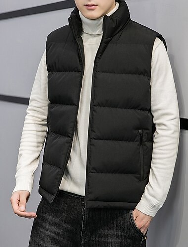  Per uomo Gilet imbottito Gilet Vacanza Quotidiano Data Moda Casual Autunno Inverno Tasca Poliestere Caldo Confortevole Tinta unica Cerniera Collo alla coreana Vestibilità regolare Nero Rosso Grigio