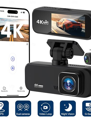  HD 4k1080p dupla lencsés autós fedélzeti kamera mobil csatlakoztathatósággal, rejtett DVR járművekbe.