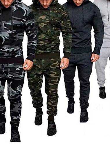  Herr 2-delad träningsoverall Lounge-hoodie Träningsset Solid färg Träningsdräkter Vår Höst Mörkgrå Ljusgrå Gym Träna Löpning Hög midja Lättvikt Mode Långärmad Sport Sportkläder Microelastisk Normal