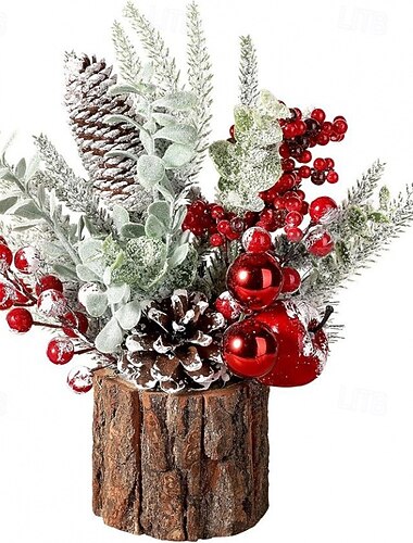  decorazione da tavolo per albero di Natale, mini albero di pino artificiale con base in legno, decorazione natalizia da tavolo per casa, ufficio, ornamento da esposizione per feste