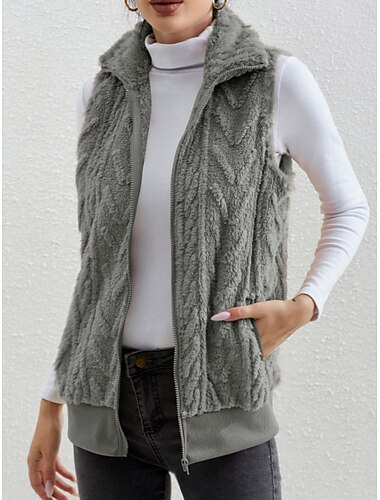  Per donna Gilet Confortevole Traspirante Cerniera Tasca Casual Semplice Vacanza Streetwear Casuale Abbigliamento quotidiano Cerniera Regolare Collo ripiegato Vestibilità regolare Senza Maniche