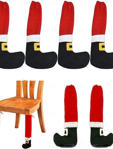  4 kpl jouluisia tuolinjalkojen sukkia, hauskoja huonekalusukkia, joulutonttujen pöytäsukat, tuolinjalkojen sukkia lattiasuojia juhla- ja kodinsisustukseen