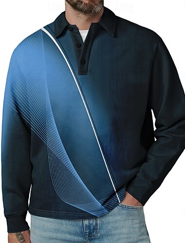  Pánské Geometrické tvary Çizgi Pólo Dlouhý rukáv Polo tričko Košile s límečkem Na běžné nošení Venkovní Oblečení na atletiku 3D tisk Jaro Podzim Zima Rubínově červená Vodní modrá Fialová