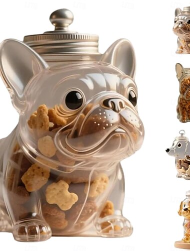  ranskanbulldogin herkkupurkki ilmatiivis lasinen välipalarasia kannella söpö koiranmuotoinen karkkipurkki kekseille, kahvikapseleille, lemmikkien herkuille koristeellinen keittiösäilytys