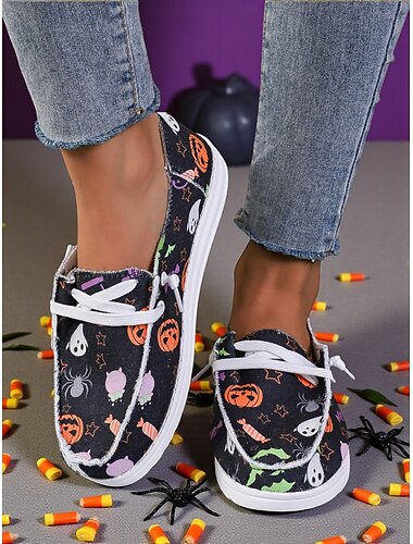  Dames Halloween schedel print casual sneakers - comfortabele veterschoenen met bloemenpatroon voor feest- en vakantie-outfits