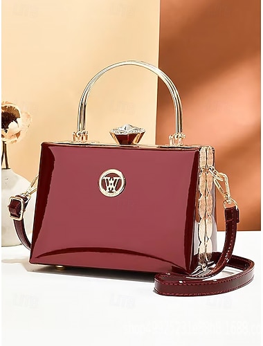  borsa da sera da donna in pelle verniciata color bordeaux con manico dorato, borsa in stile vintage Gatsby per cocktail party, matrimoni ed eventi formali