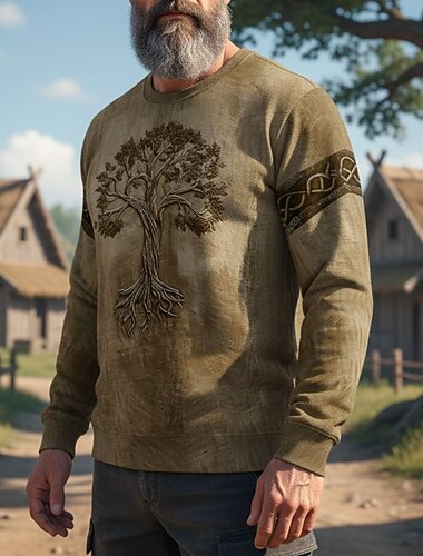  Ανδρικά Πουλόβερ Θαλασσί Καφέ Πράσινο του τριφυλλιού Χακί Στρογγυλή Ψηλή Λαιμόκοψη Δέντρο της ζωής Υγκντράσιλ Κελτικός κόμπος Στάμπα Causal Καθημερινά Αργίες Βίντατζ Βίκινγκ Φθινόπωρο Χειμώνας Ρούχα