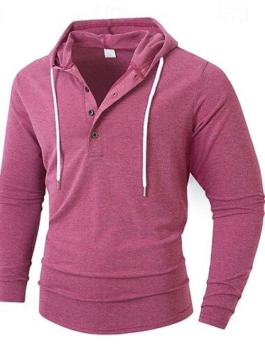  Homens Camiseta Camisa Henley Camisetas T-shirt Manga Longa Com Capuz Primavera & Outono Tecido Moda Designer Básico Com Cordão Botões Férias Rua Para Noite Preto Branco Verde Top Tee para Homens