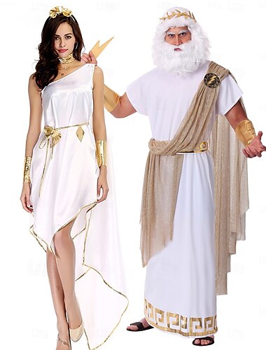  Det gamle Grækenland ROMAN Fancy kostume Halloween gruppe par kostumer Chiton Gud Zeus Udklædning Par Herre Dame Fantasi Halloween Karneval Ydeevne Voksen Pandebånd Kostume