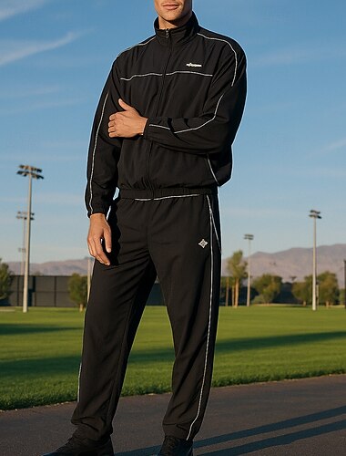  Per uomo Tuta da 2 pezzi Set di tute da ginnastica Abiti da salotto con tasca Tinta unita Completo Abbigliamento Autunno Nero Bianco All'aperto Viaggio Corsa Leggero Di tendenza Manica Lunga Sport