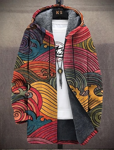  Męskie Graficzny Płaszcz zimowy Kurtka polarowa Płaszcz Keep Warm Wygodny Codzienny Codzienny Dzienne zużycie Zamek Kieszeń Druk 3D Jesień Zima Kaptur Długi rękaw Czerwony