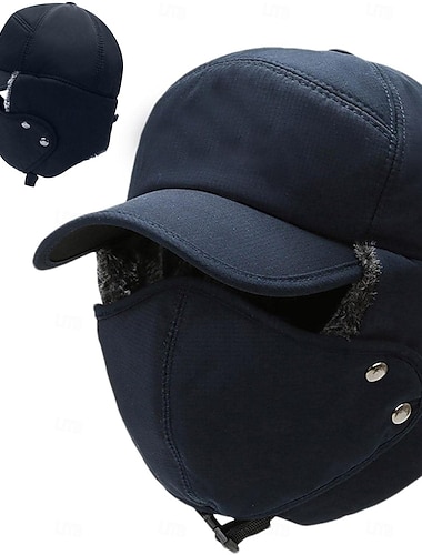  Cappello da cacciatore, antivento, con paraorecchie, fodera morbida e protezione per il viso, cappelli caldi invernali impermeabili per uomo, blu