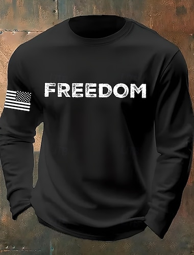  Муж. Буквы Американский флаг футболка футболка Футболка Длинный рукав Футболка 3D печать Вырез под горло Рубашка Мода Оригинальный рисунок На каждый день Отпуск Повседневные Праздники