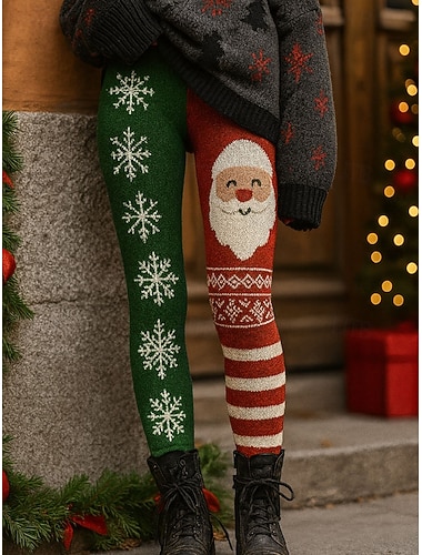  Vánoční dámské legíny na dovolenou vintage etnický styl plné délky vysoký pas kalhoty ošklivá grafika Claus 3D tisk rychlé sušení prodyšnost měkké elastické venkovní domácí ležérní bílá