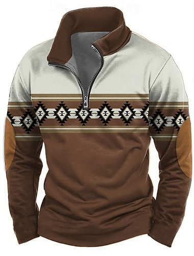  Ανδρικά Αζτέκων Πουλόβερ Etnic Vintage ρετρό Μακρυμάνικο Ζιβάγκο ΕΞΩΤΕΡΙΚΟΥ ΧΩΡΟΥ Υπαίθρια Αθλήματα Ρουμπίνι Καφέ Φερμουάρ Τρίμηνο φερμουάρ Φθινόπωρο Χειμώνας Σχεδιαστής Τ M L XL XXL 3XL