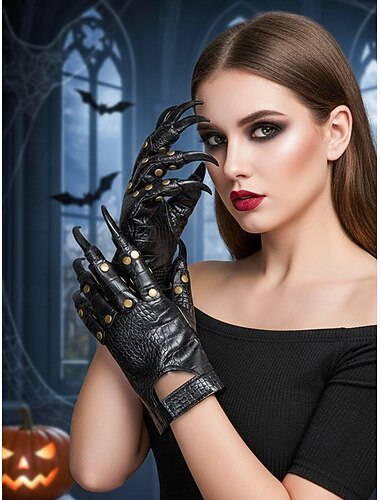  Halloween-klauwhandschoenen voor dames, imitatieleren gothic punk-kostuumaccessoire met lange nagels voor cosplay, feesten en festivals