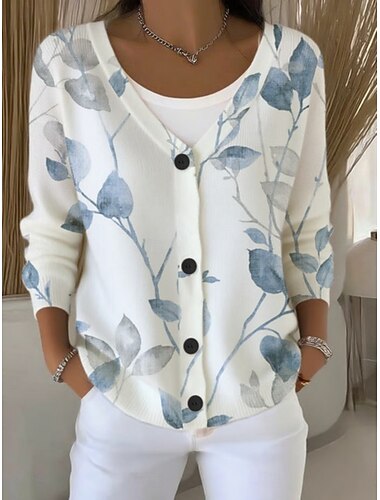  Per donna Felpa Cardigan Elegante Moda Streetwear Floreale A righe Scollo a V Tasca Lavorato a maglia Stampato Manica Lunga Top Regolari Maglia All'aperto Quotidiano Weekend Bianco Rosa Primavera