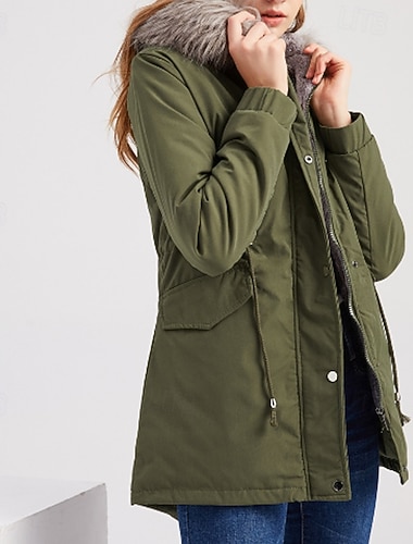  Női Télikabát Anorák Melegen tartani Kényelmes Fur Trim Cipzár Zseb Szőrme gallér Alkalmi Sima Szabadtéri Vakáció Hétköznapi viselet Alkalmi Hosszú Kapucni Normál Hosszú ujj Felsőruházat