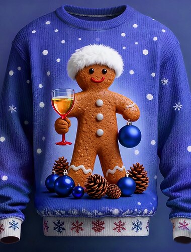  Jul Herre 3D-tegneseriefigur Snøfnugg Stygg julegenser Pullover genser Strikketøy Crewneck Fritid Feriereise Daglig Festival 3D-utskrift Original Hold Varm Langermet Vår Høst Vinter Rød Blå Lilla