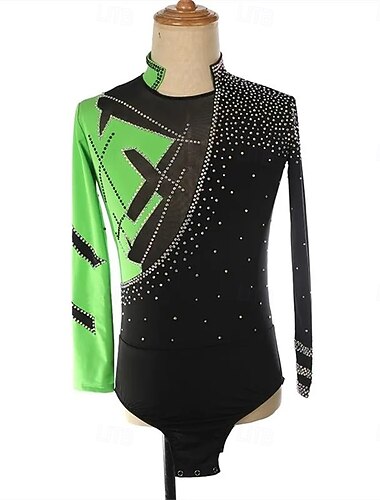  Krasobruslení Pánské Chlapecké Buz Pateni Topy černá / zelená Slátanina Spandex Vysoká pružnost Trénink Soutěž Bruslařské oblečení Klasický Křišťál a napodobenina Dlouhý rukáv Bruslení Krasobruslení
