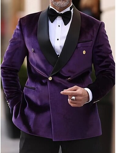 رجالي جاكيت بليزر ياقة شال موضة لون سادة Blazer أرجواني قالب مثالي مزدوجة الصدر أربعة أزرار   رجالي جاكيت بليزر ياقة شال موضة لون سادة Blazer أرجواني قالب مثالي مزدوجة الصدر أربعة أزرار