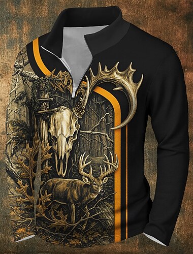  رجالي أيل كنزة الصيد كم طويل السحاب الأماكن المفتوحة رياضة في الهواء الطلق أسود أخضر الخريف كل الفصول مصمم S M L XL XXL XXXL