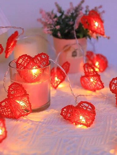  Rattan Hjerteformet Eventyr Lyslenker 10/20 LED Batteri/USB-Drevet Bryllup Fest Valentinsdag Rom Vegg Tre Dekorasjon