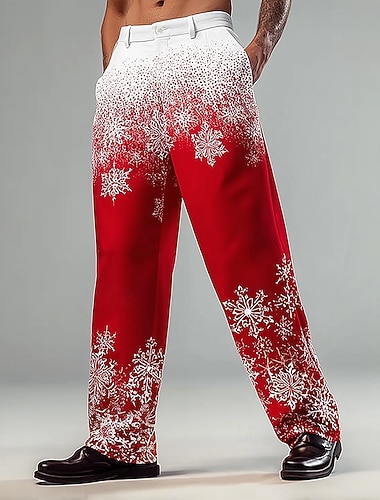  חג המולד בגדי ריקוד גברים פתית שלג תחפושת חג המולד מכנסיים חליפות מכנסיים חליפה מותן בינוני יום יומי לבוש ליום חגים לבוש רחוב מכנסי שמלה שטוחים בגזרה נינוחה עם חזית וכיסים צדדיים אביב סתיו